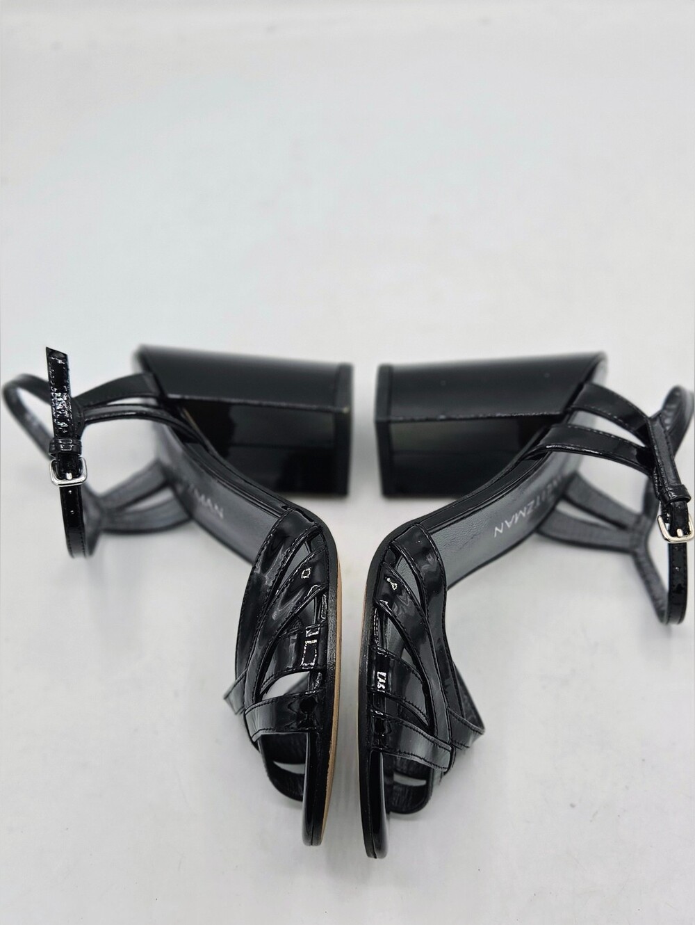 Stuart Weitzman Black Patent Leather Strappy Block Heel Sandals - Size 6M - Picture 10 of 15